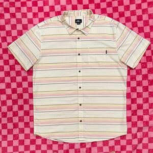 O'Neill Men's Striped Button Down Shirt - Cream and Pink